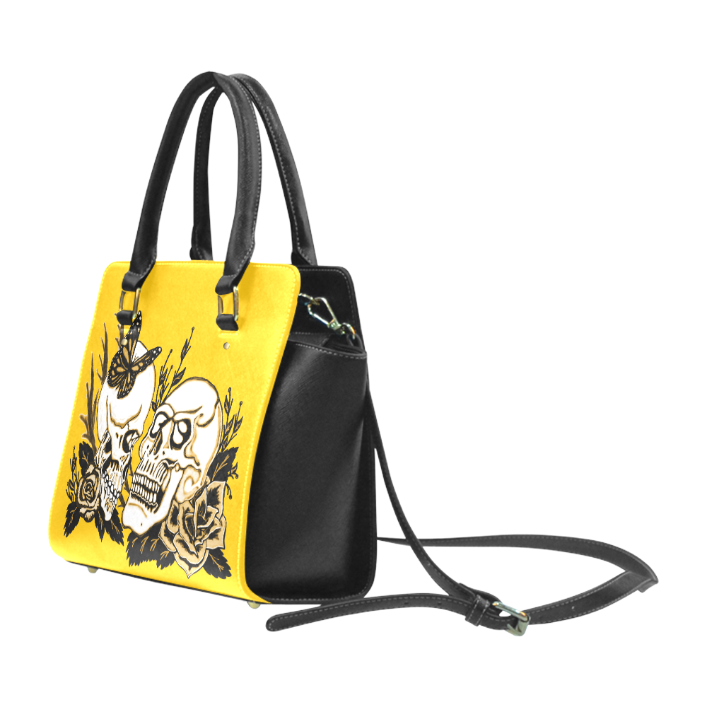 Eternal Love Black And Gold Yellow Classic Shoulder Handbag (Model 1653)