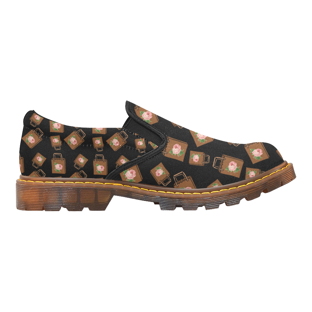 shopping bag pattern black Martin Women's Slip-On Loafer/Large Size (Model 12031)