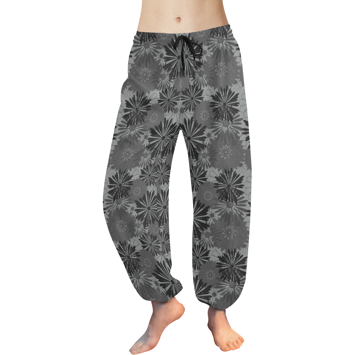 Wedding Day Grey Floral by Aleta Women's All Over Print Harem Pants (Model L18)