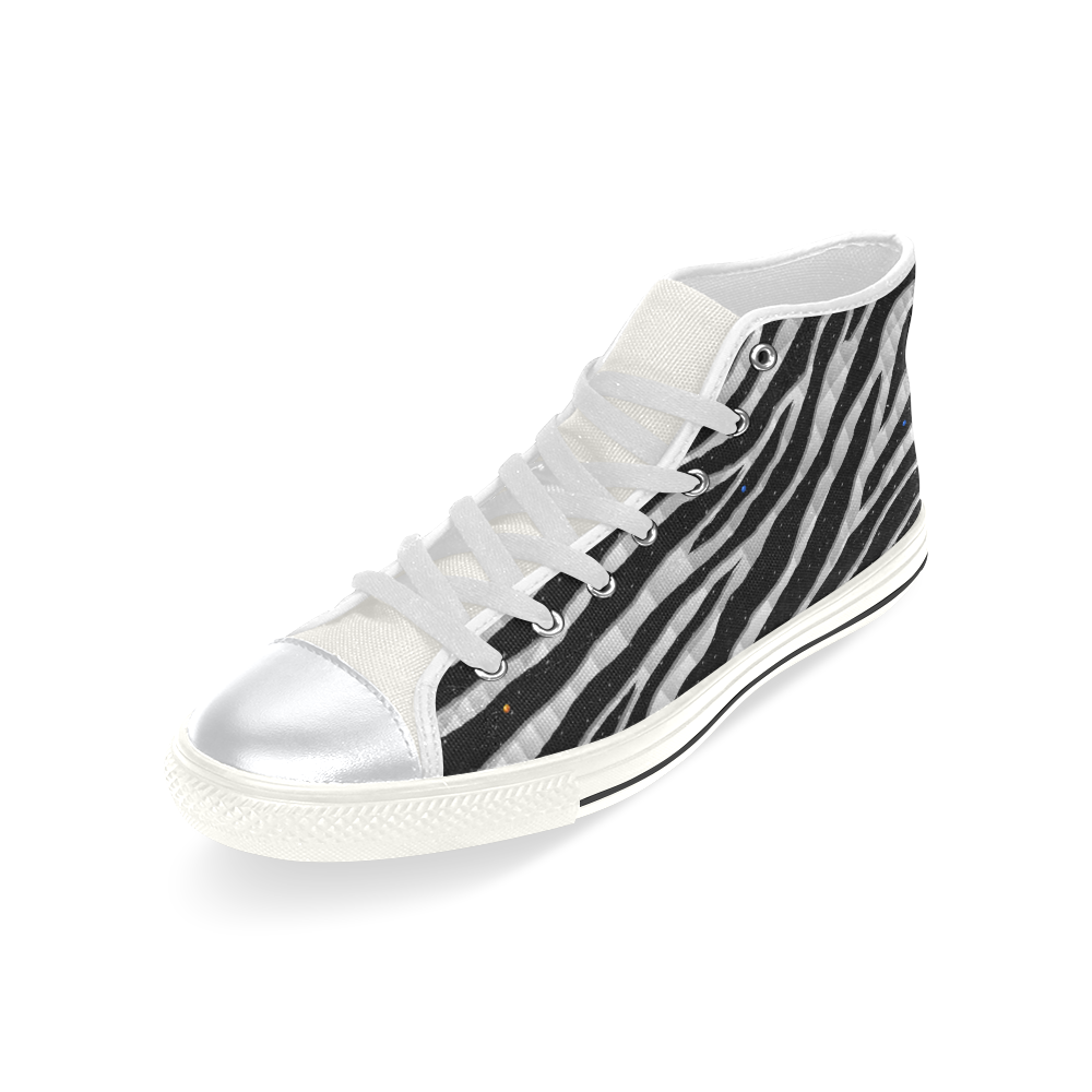 Ripped SpaceTime Stripes - White High Top Canvas Shoes for Kid (Model 017)