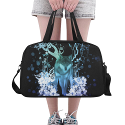 Awesome wolf with flowers Fitness Handbag (Model 1671)