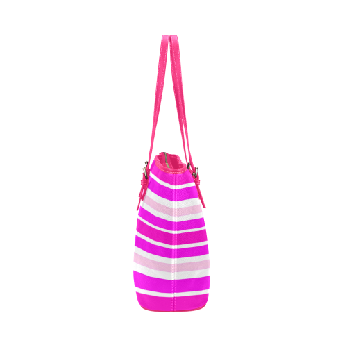 Summer Pinks Stripes Leather Tote Bag/Small (Model 1651)
