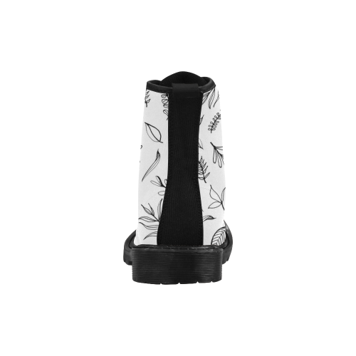 DANCING LEAVES - Black and White Martin Boots for Women (Black) (Model 1203H)