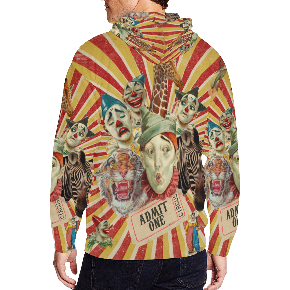 Funny Vintage Circus Clowns All Over Print Full Zip Hoodie for Men (Model H14)