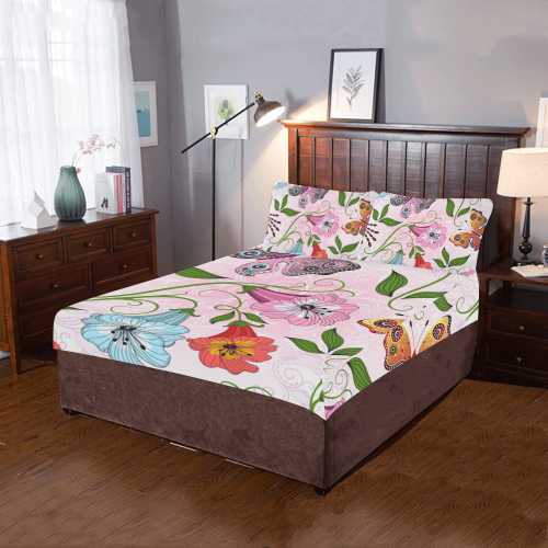 Colorful Butterflies and Flowers V16 3-Piece Bedding Set