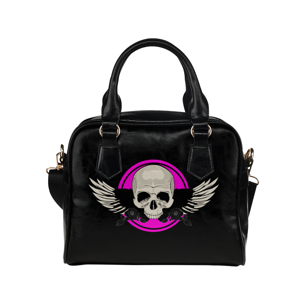 Wing Skull - Pink Shoulder Handbag (Model 1634)
