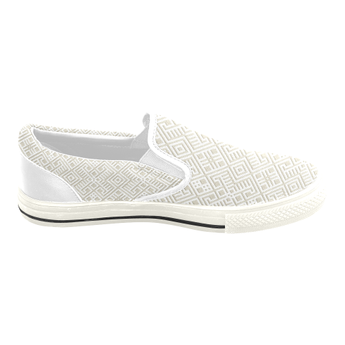 White 3D Geometric Pattern Women's Slip-on Canvas Shoes/Large Size (Model 019)
