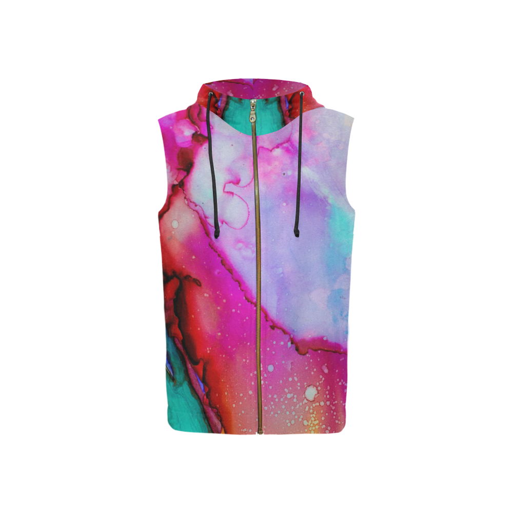 Red purple green ink All Over Print Sleeveless Zip Up Hoodie for Women (Model H16)