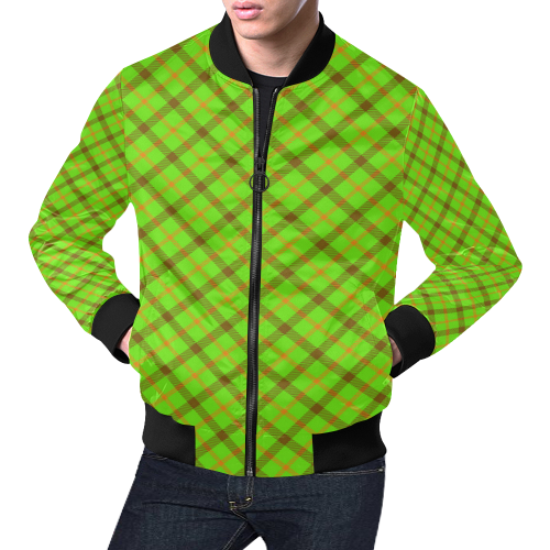 Plaid 1 green, brown and orange tartan All Over Print Bomber Jacket for Men/Large Size (Model H19)