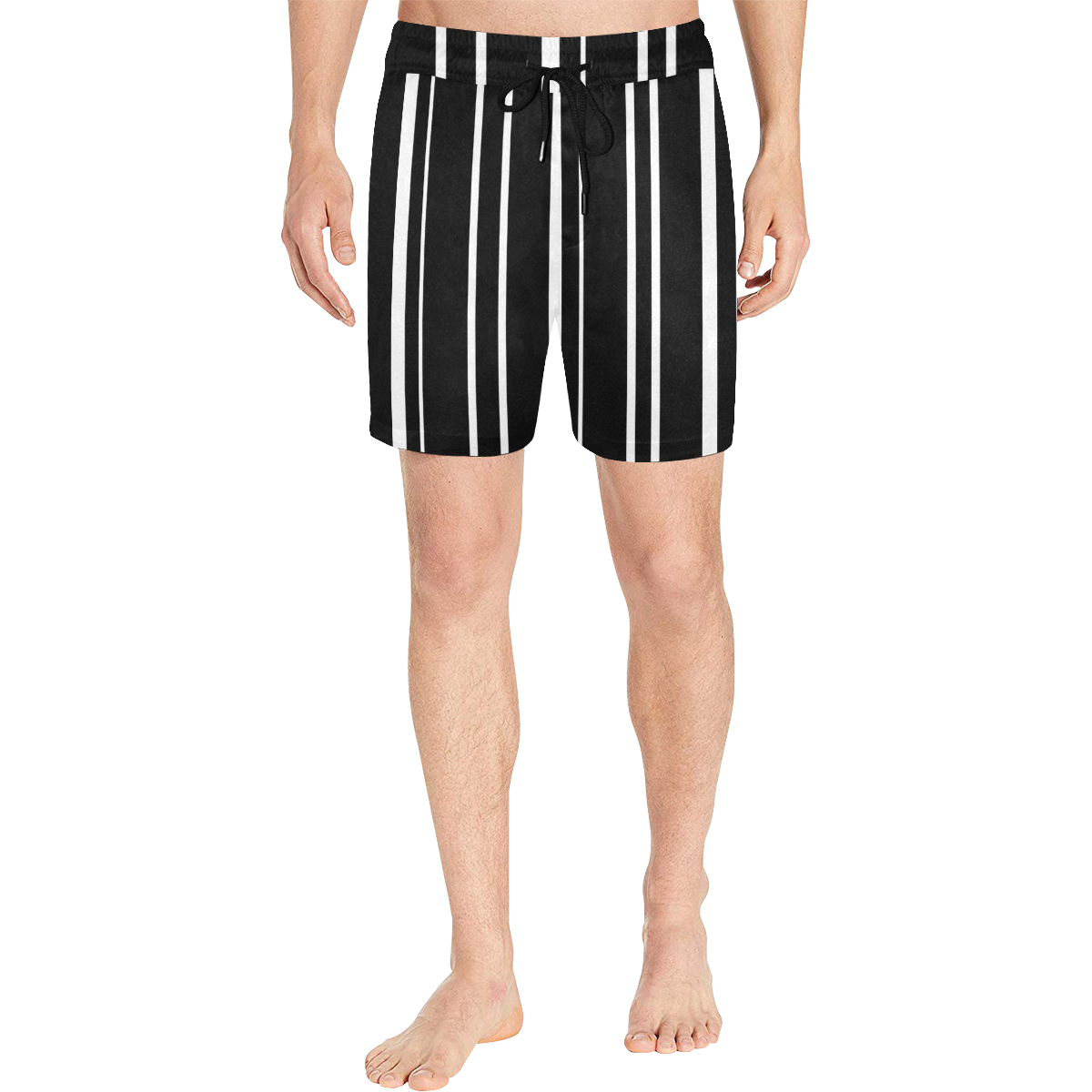 white stripes on black Men's Mid-Length Swim Shorts (Model L39)