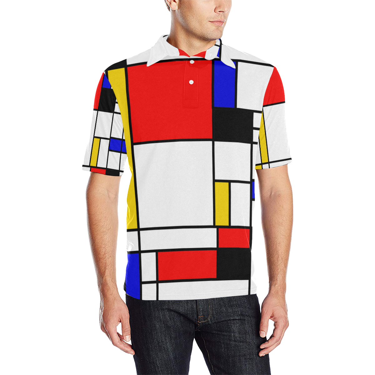 Bauhouse Composition Mondrian Style Men's All Over Print Polo Shirt (Model T55)