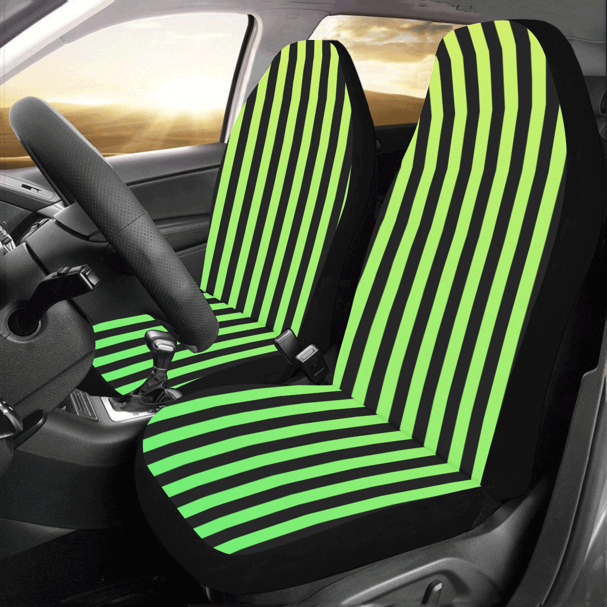 Green Ombre on Black Car Seat Covers (Set of 2)