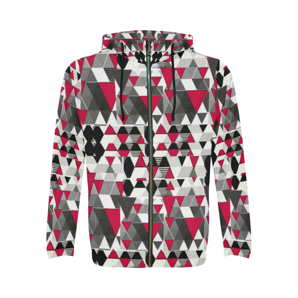 Red And Black Abstract Vector Designs full zip hoodie for men by FlipStylez Designs All Over Print Full Zip Hoodie for Men (Model H14)