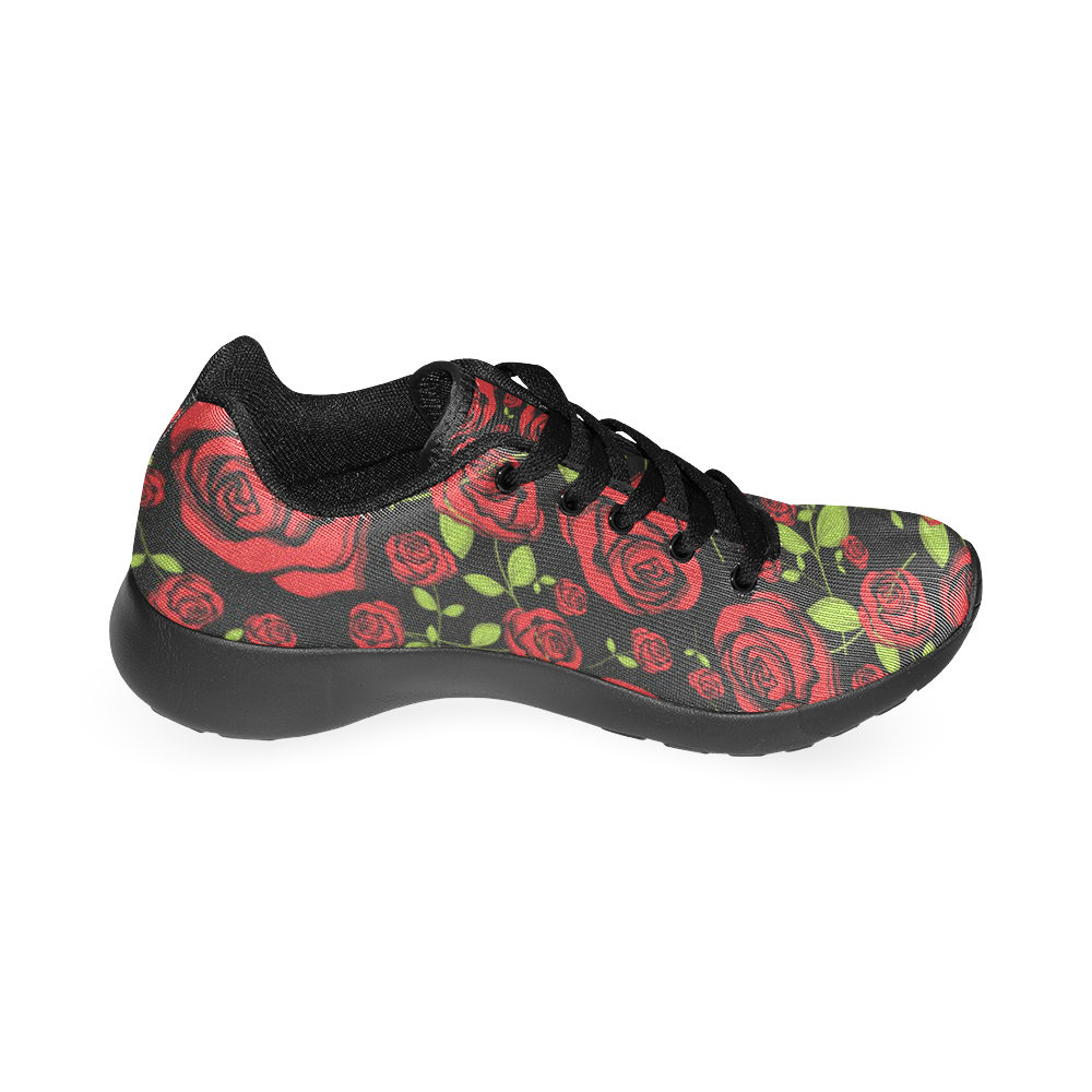 Red Roses on Black Men's Running Shoes/Large Size (Model 020)