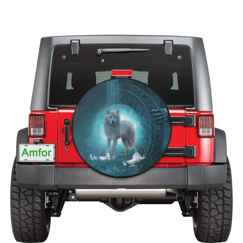 Wonderful white wolf in the night 30 Inch Spare Tire Cover