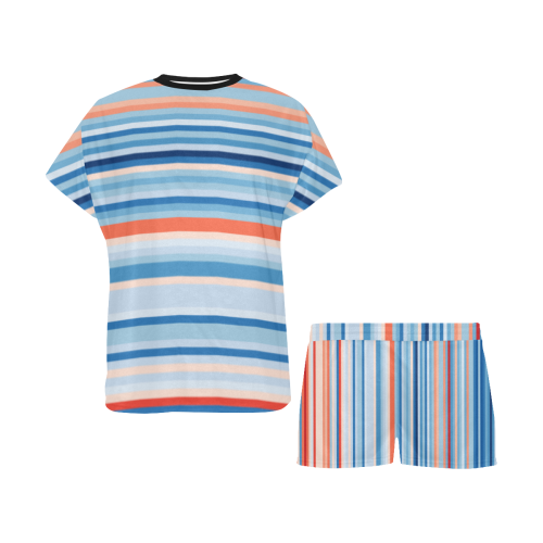 Blue and coral stripe Women's Short Pajama Set