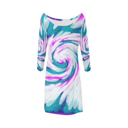 Turquoise Pink Tie Dye Swirl Abstract Bateau A-Line Skirt (D21)
