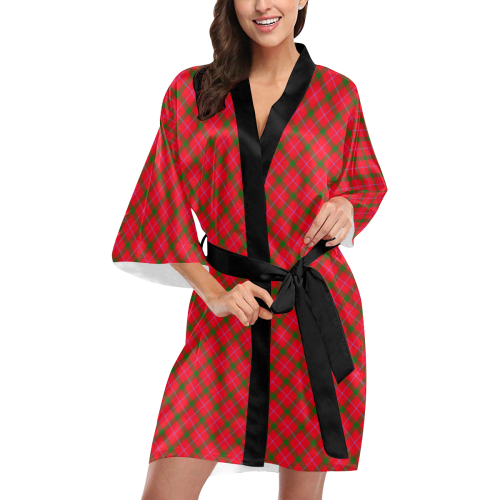 Holiday plaid tartan in red, green and lavender Kimono Robe