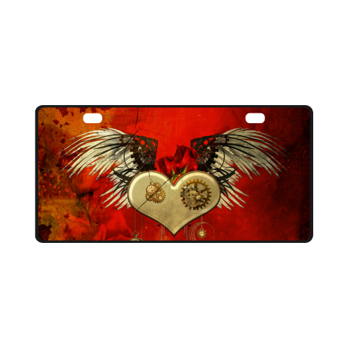 Steampunk heart, clocks and gears License Plate