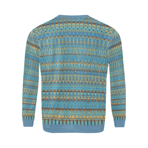 Blue and Yellow Patterned Stripes All Over Print Crewneck Sweatshirt for Men (Model H18)