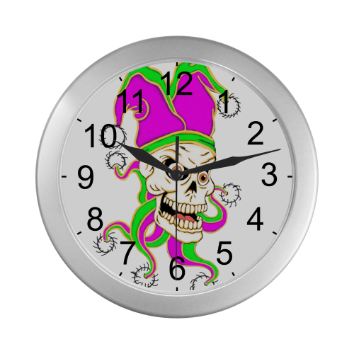 Jester Skull Silver Color Wall Clock