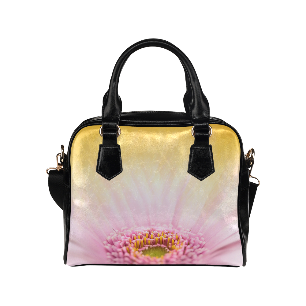 Gerbera Daisy - Pink Flower on Watercolor Yellow Shoulder Handbag (Model 1634)