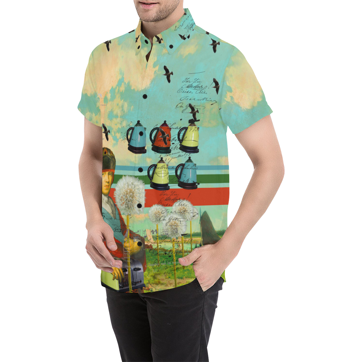 KITCHENWARES AND DANDELIONS Men's All Over Print Short Sleeve Shirt (Model T53)