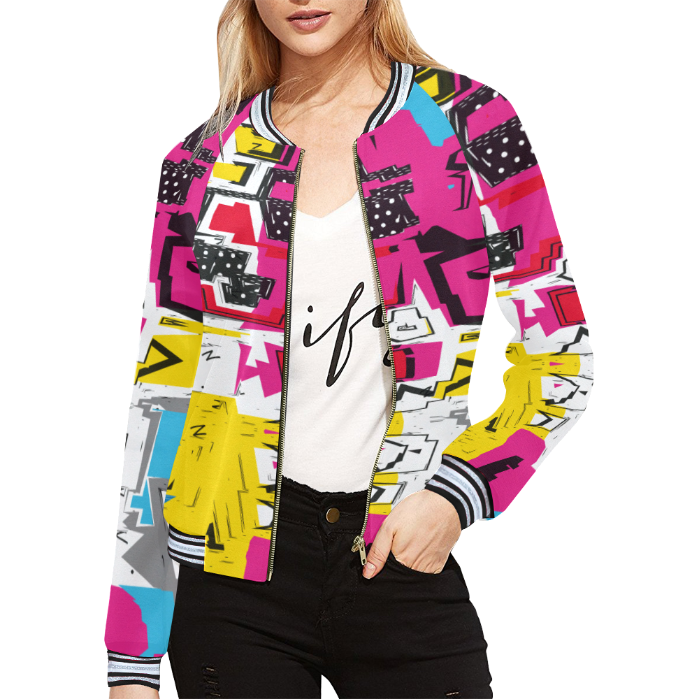 Distorted shapes All Over Print Bomber Jacket for Women (Model H21)
