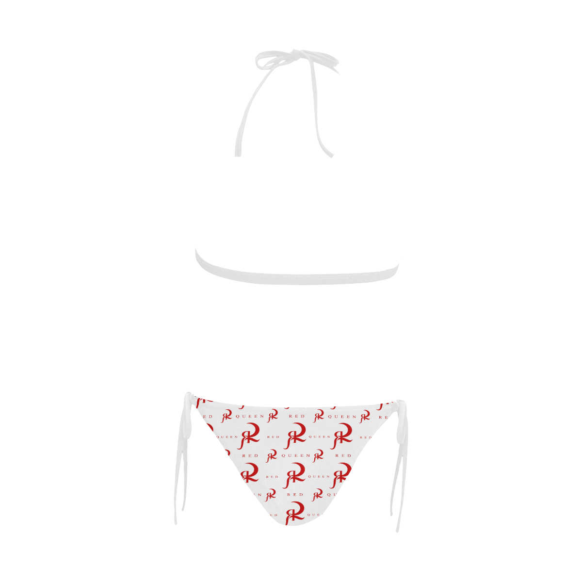 RED QUEEN RED & WHITE Buckle Front Halter Bikini Swimsuit (Model S08)