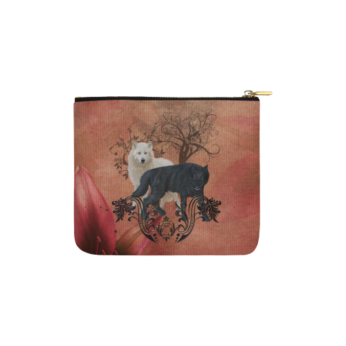 Awesome black and white wolf Carry-All Pouch 6''x5''
