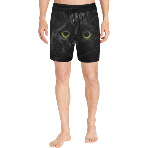 Black Cat Men's Mid-Length Swim Shorts (Model L39)