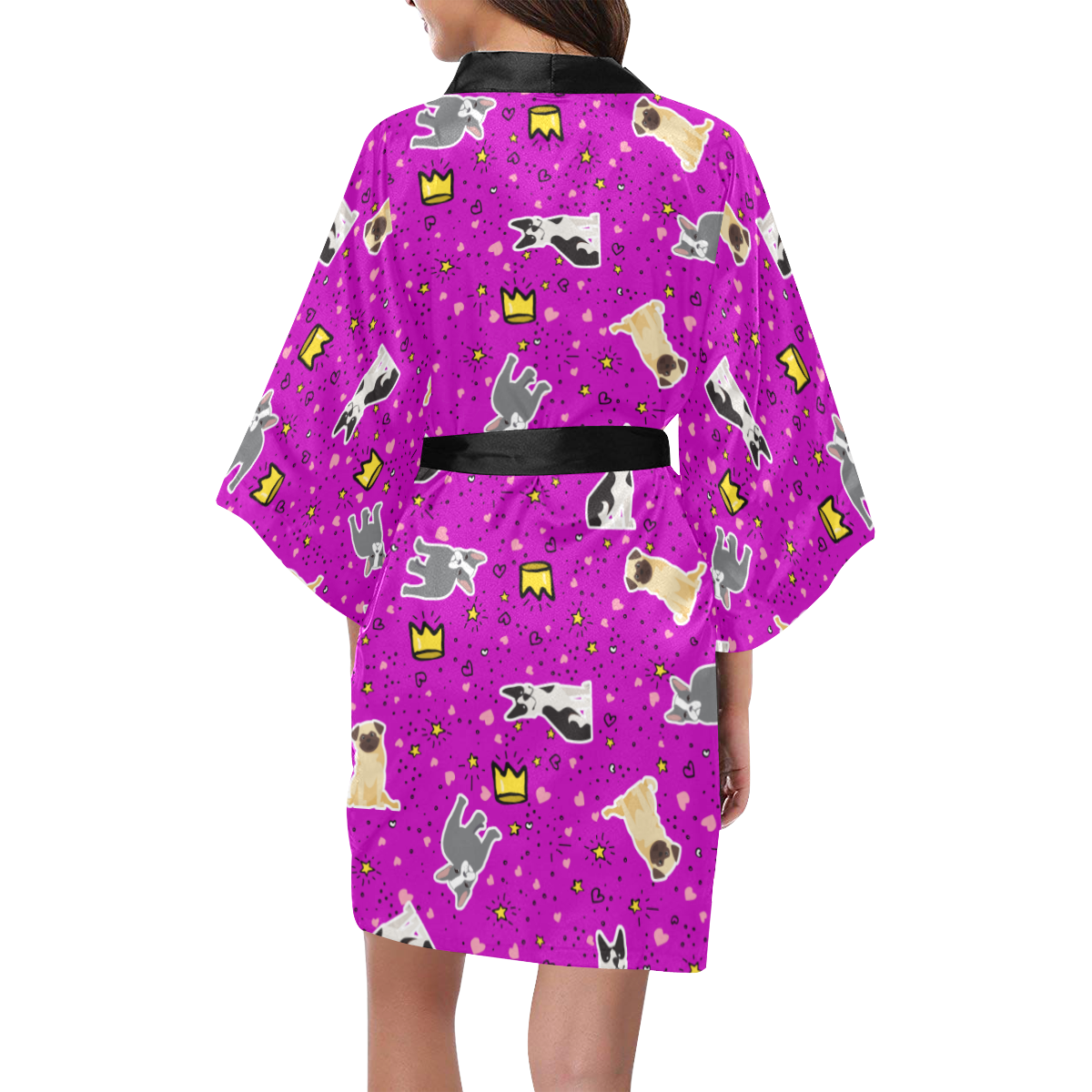 Pugs Bostons Frenchies Fuchsia Kimono Robe Kimono Robe
