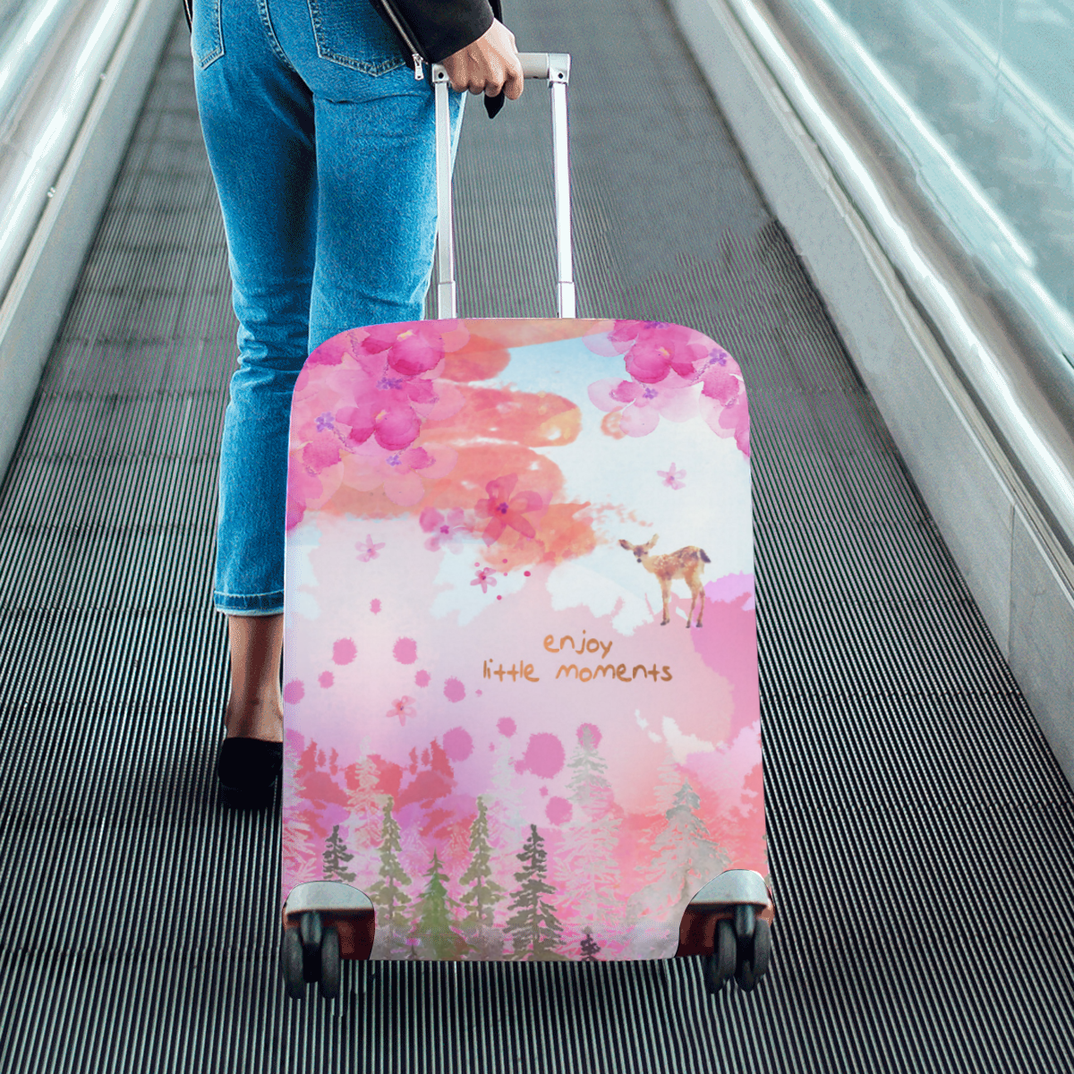 Little Deer in the Magic Pink Forest Luggage Cover/Medium 22"-25"
