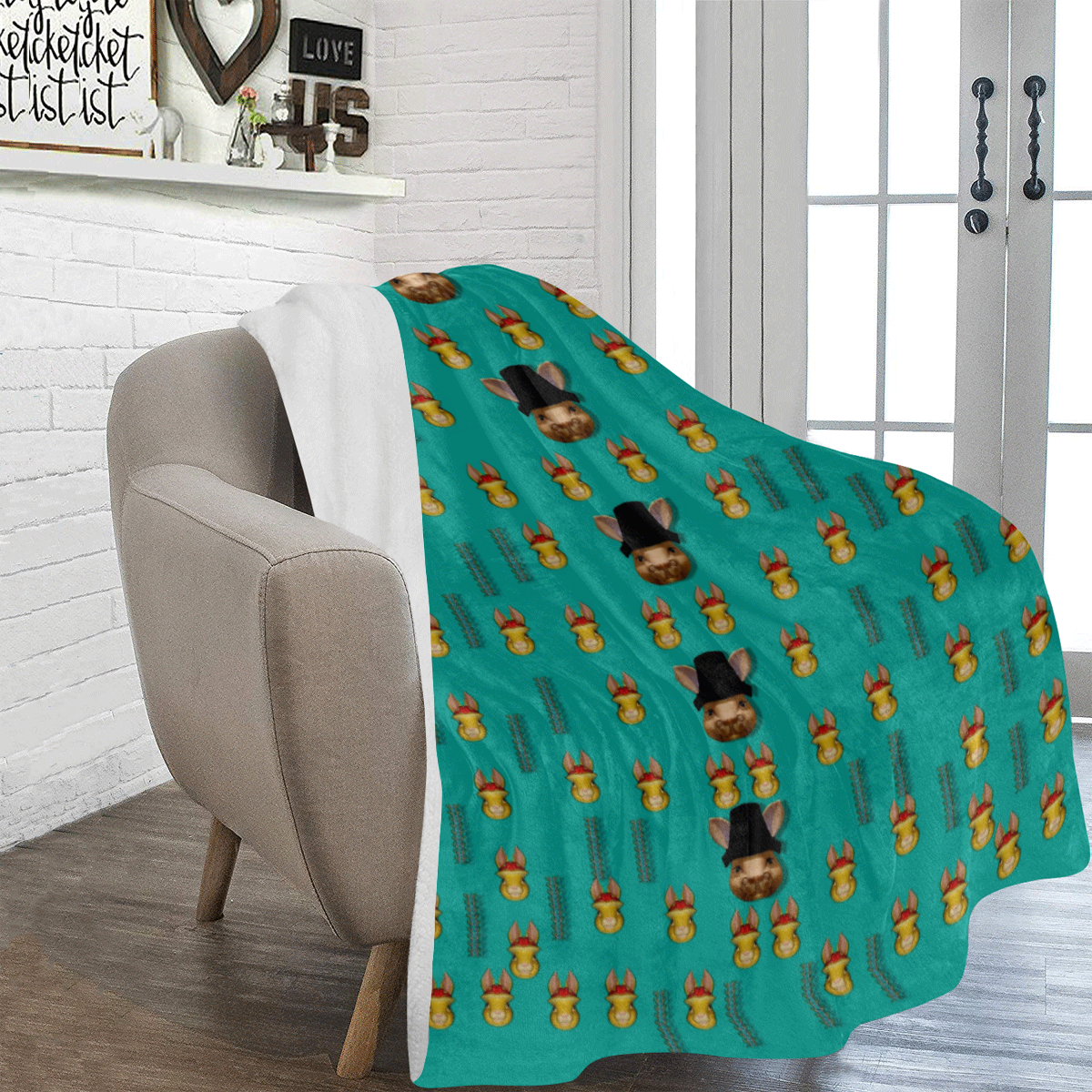 Happy rabbits in the green free grass Ultra-Soft Micro Fleece Blanket 60"x80"