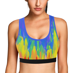 Flames Paint Abstract Classic Blue Women's All Over Print Sports Bra (Model T52)