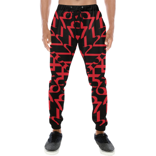 NUMBERS Collection 1234567 Black/Cherry Red Men's All Over Print Sweatpants (Model L11)
