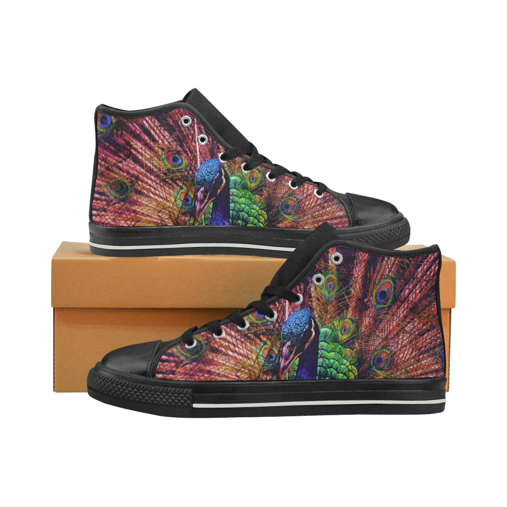 Impressionist Peacock Women's Classic High Top Canvas Shoes (Model 017)
