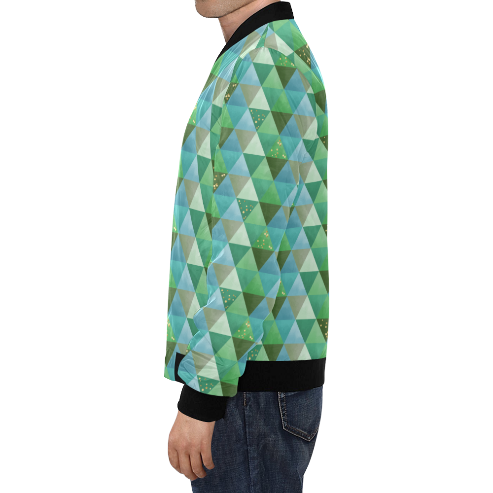 Triangle Pattern - Green Teal Khaki Moss All Over Print Bomber Jacket for Men/Large Size (Model H19)
