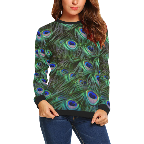 Peacock Feathers All Over Print Crewneck Sweatshirt for Women (Model H18)