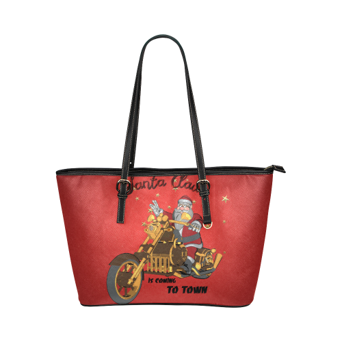 Santa Claus wish you a merry Christmas Leather Tote Bag/Small (Model 1651)