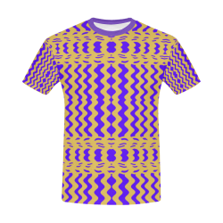Purple Yellow Modern  Waves Lines All Over Print T-Shirt for Men/Large Size (USA Size) Model T40)
