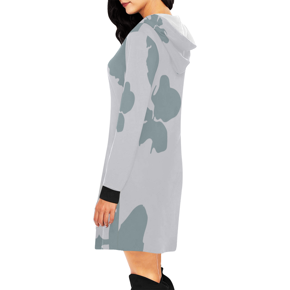 Cool Gray Camo All Over Print Hoodie Mini Dress (Model H27)