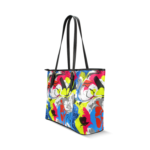 Colorful distorted shapes2 Leather Tote Bag/Large (Model 1640)