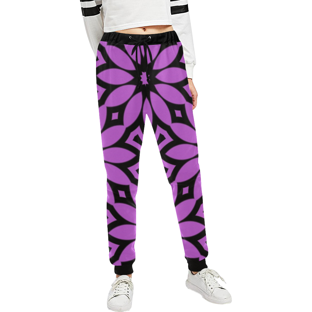 Purple/Black Flowery Pattern Unisex All Over Print Sweatpants (Model L11)