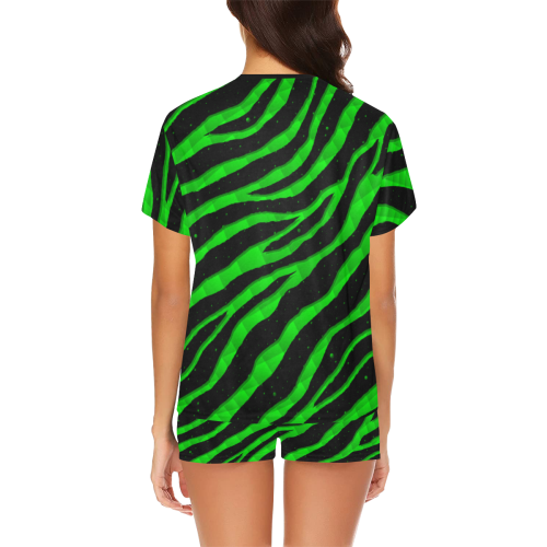 Ripped SpaceTime Stripes - Green Women's Short Pajama Set