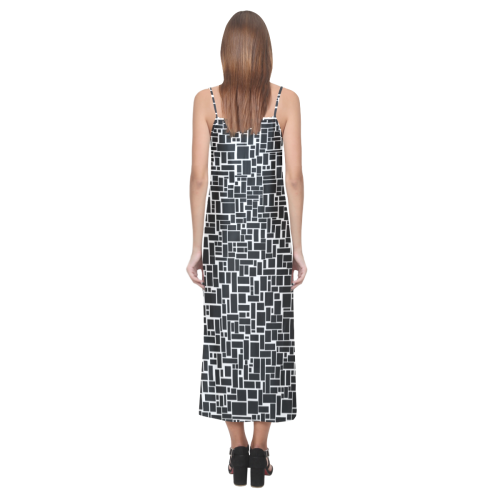 BLACK AND WHITE BOX PATTERN V-Neck Open Fork Long Dress(Model D18)