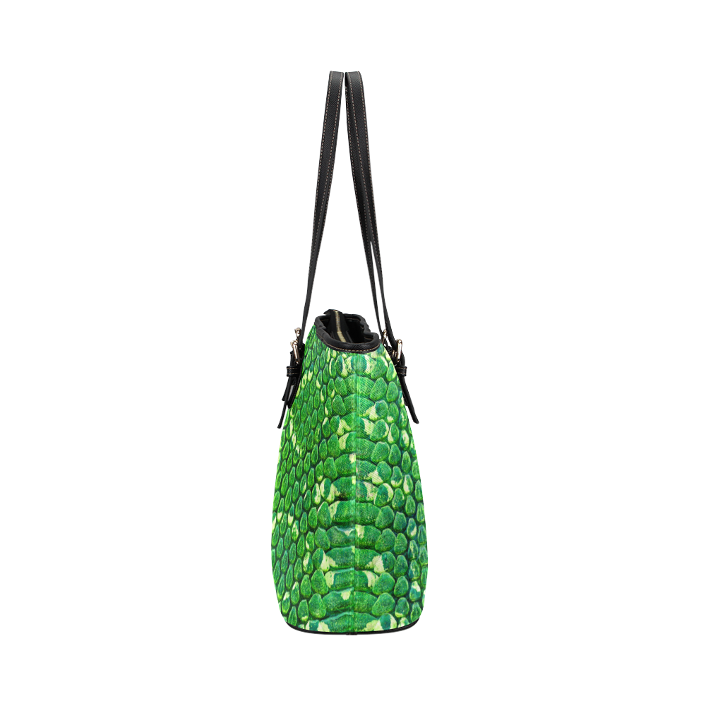 SNAKE LEATHER 5 GREEN Leather Tote Bag/Large (Model 1651)