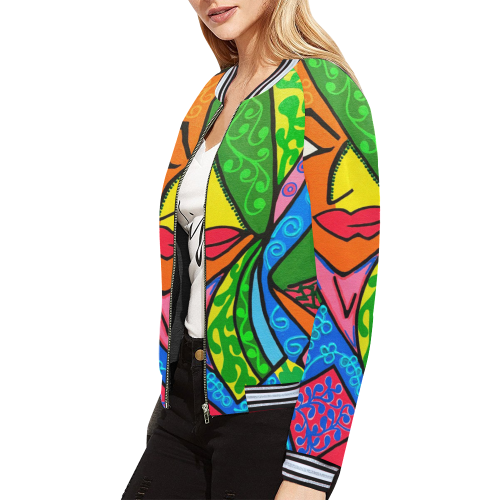 Blooming All Over Print Bomber Jacket for Women (Model H21)