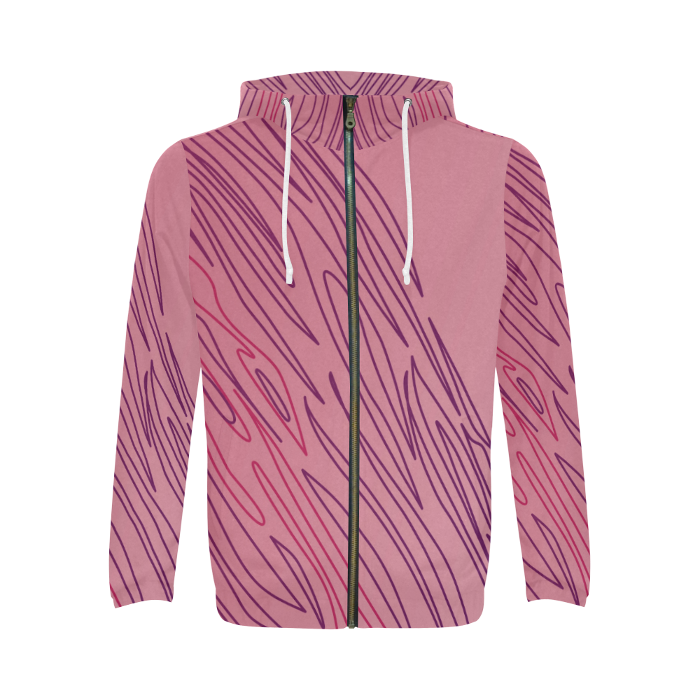 MEN Hoodie : Pink design exotic lines All Over Print Full Zip Hoodie for Men (Model H14)