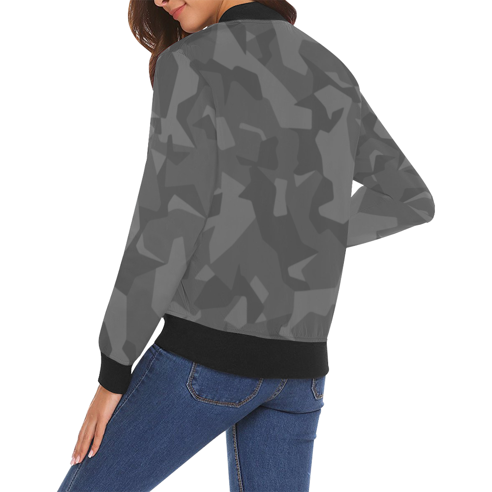 Swedish M90 Night Camouflage All Over Print Bomber Jacket for Women (Model H19)